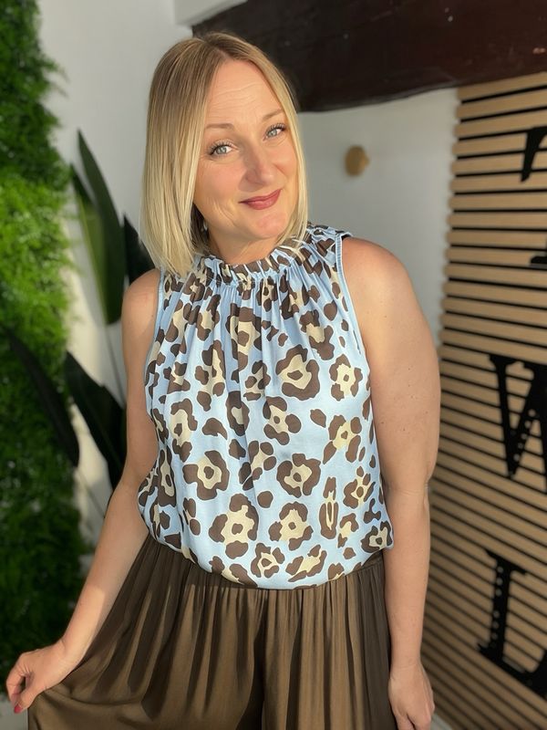 Animal Print Sleeveless Summer Top - Blue