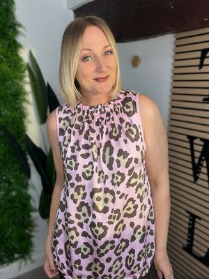 Animal Print Sleeveless Summer Top - Pink