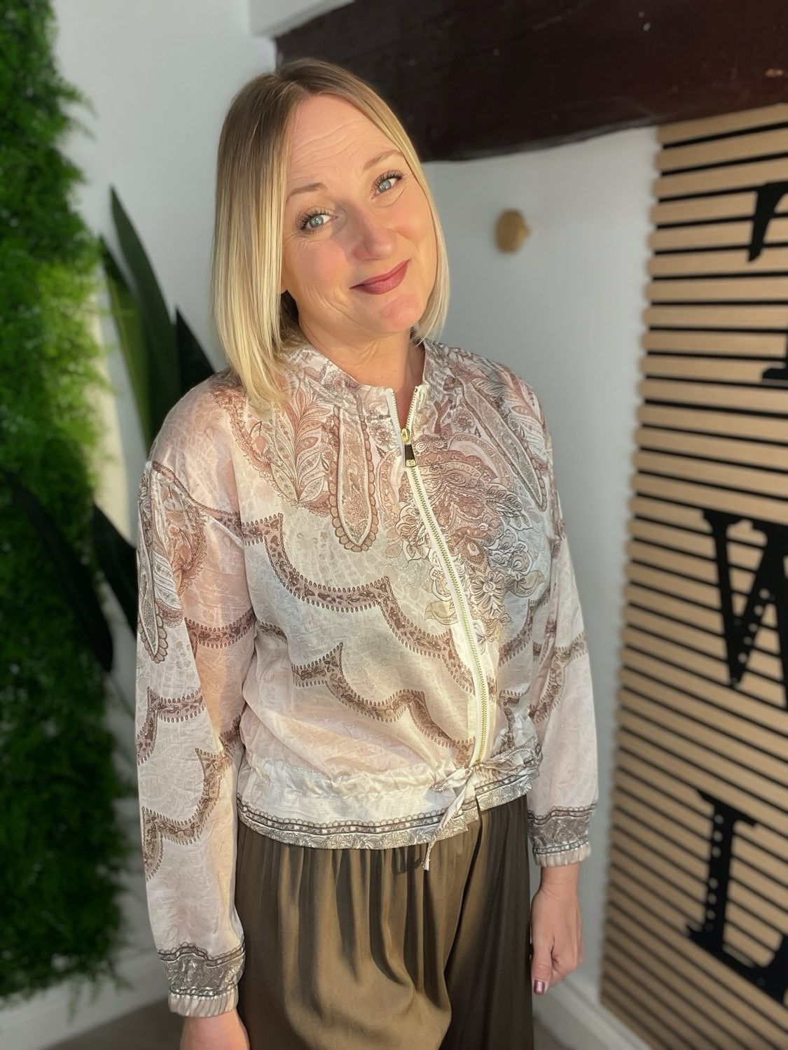 Blurred Sheer Bomber Jacket - Neutrals