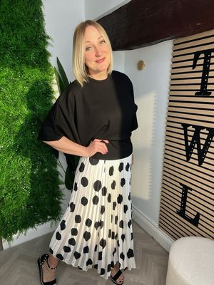 Polka Dot Pleat Skirt - Ecru & Black