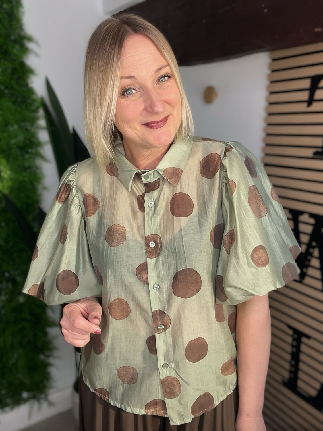 Large Polka Dot Shirt - Khaki & Chocolate