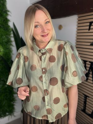 Large Polka Dot Shirt - Khaki & Chocolate