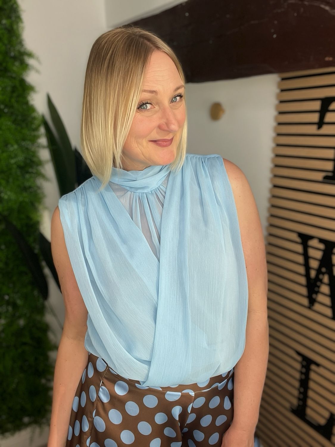 Draped Front Bubble Hem Blouse - Blue