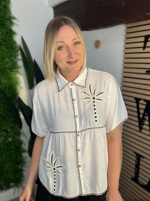 Crochet Palm Tree Shirt - Ecru & Black