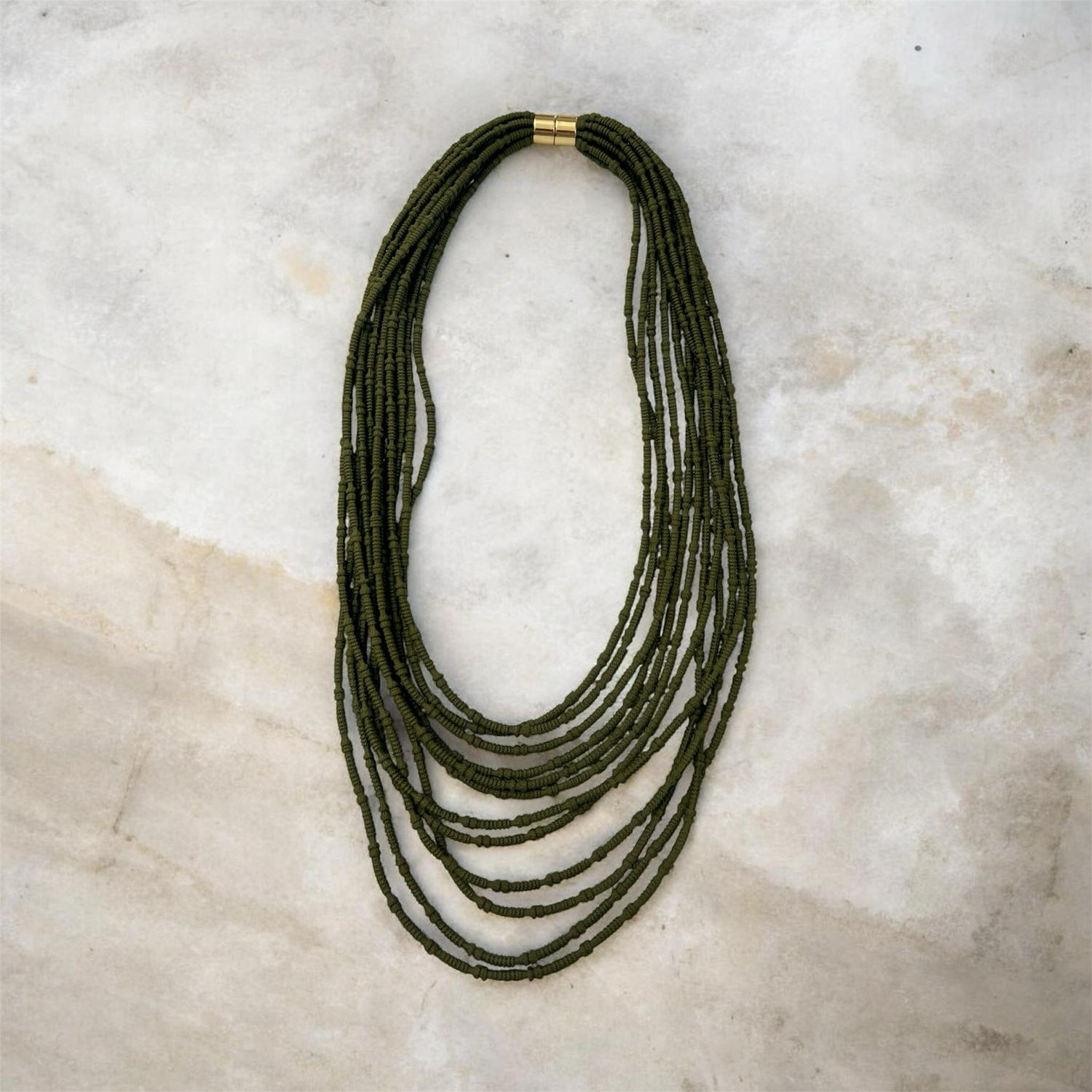 Multi Strand Rope Magnetic Necklace - Khaki