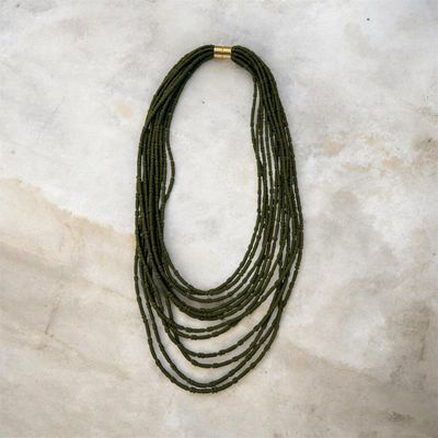 Multi Strand Rope Magnetic Necklace - Khaki