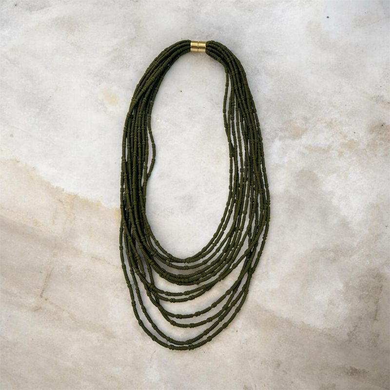 Multi Strand Rope Magnetic Necklace - Khaki