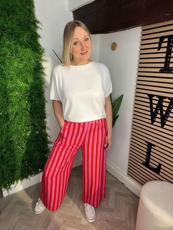 Striped Wide Leg Trousers - Red & Pink