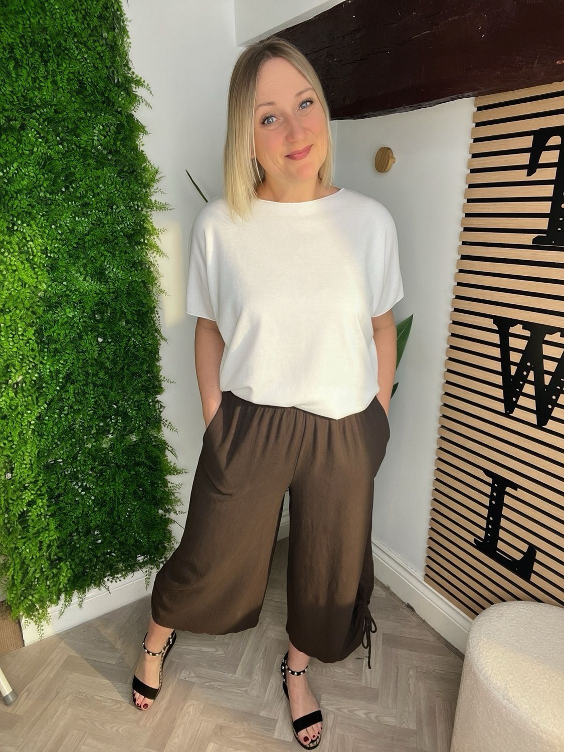 Linen Blend Tie Hem Summer Trouser - Chocolate