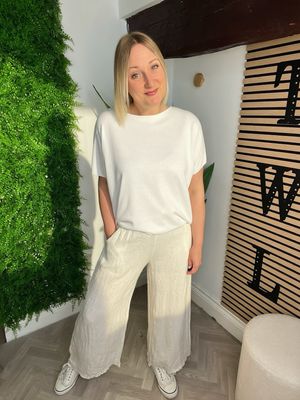 Wide Leg Linen Trousers - Buttermilk