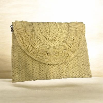 Raffia Envelope Bag With Detachable Shoulder Strap - Cream