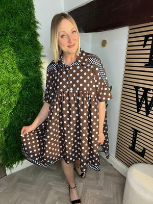 Polka Dot Tunic Dress/Top - Brown & Blue Mix