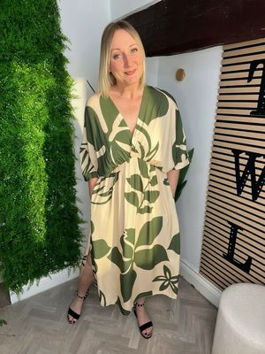 Palm Maxi Dress - Khaki And Beige