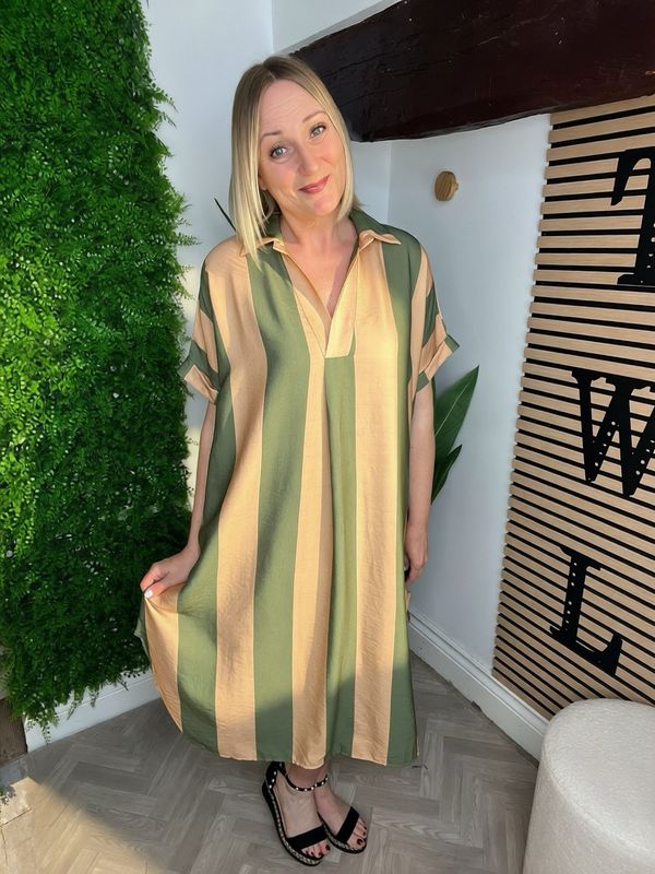 Column Style Dress - Caramel & Khaki