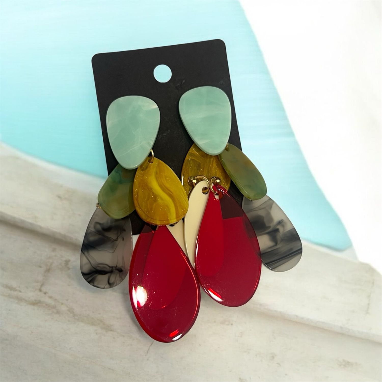 Resin Drop Disc Earring - Multi