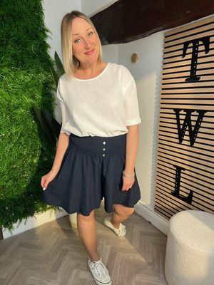 Linen Palazzo Shorts - Navy