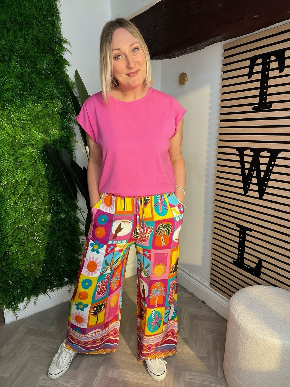 Tropical Floaty Trousers - Pink Mix