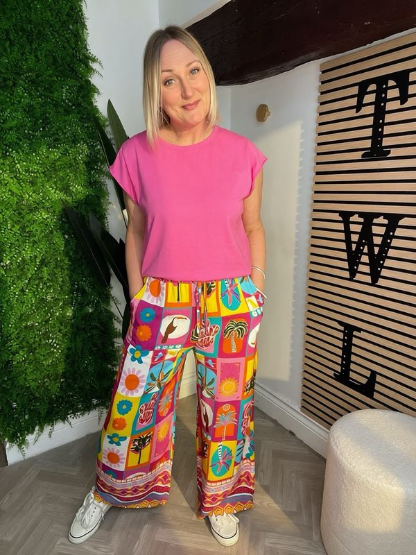 Tropical Floaty Trousers - Pink Mix