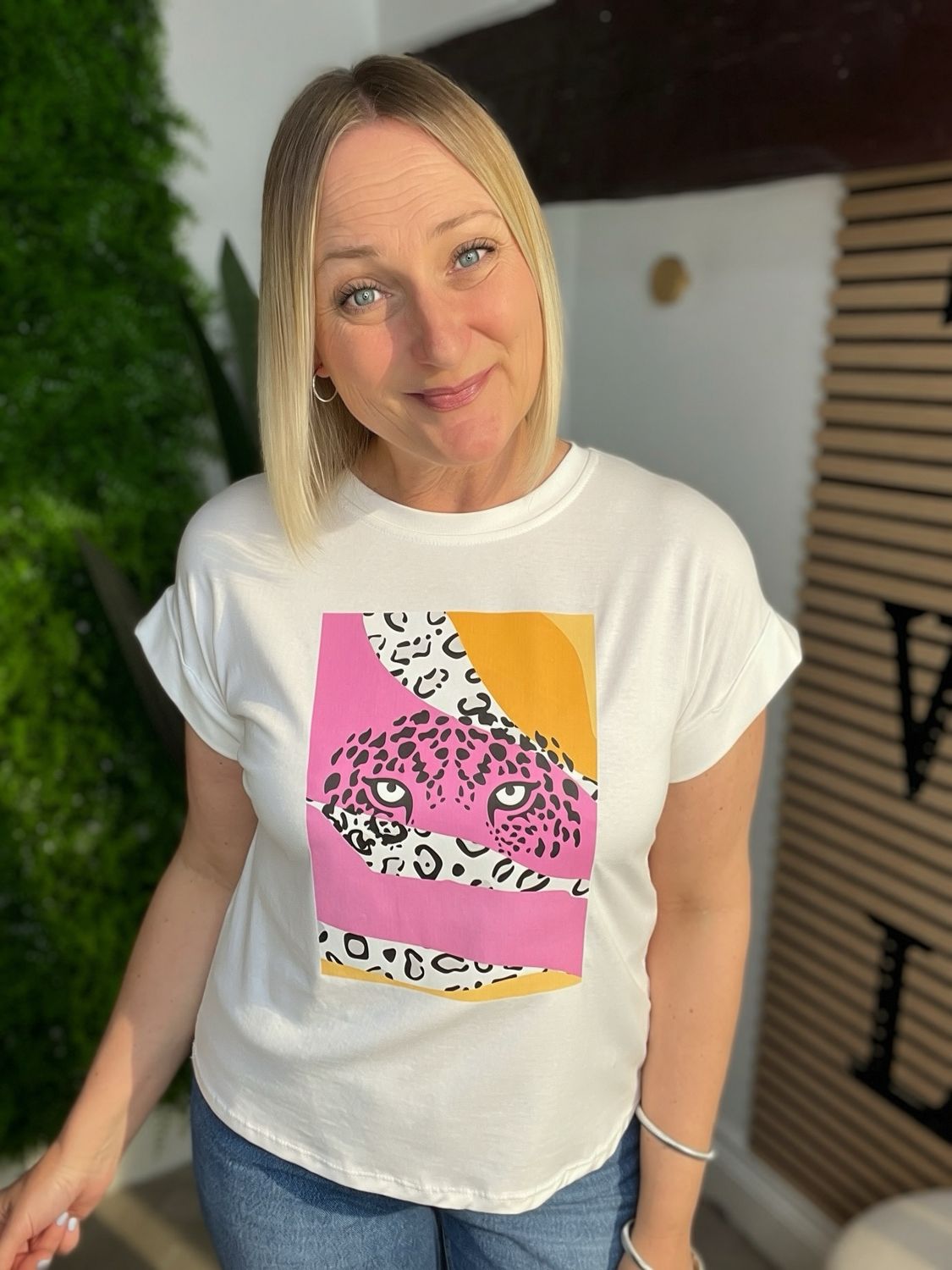 Summer Print Tee With Capped Sleeves- Tiger