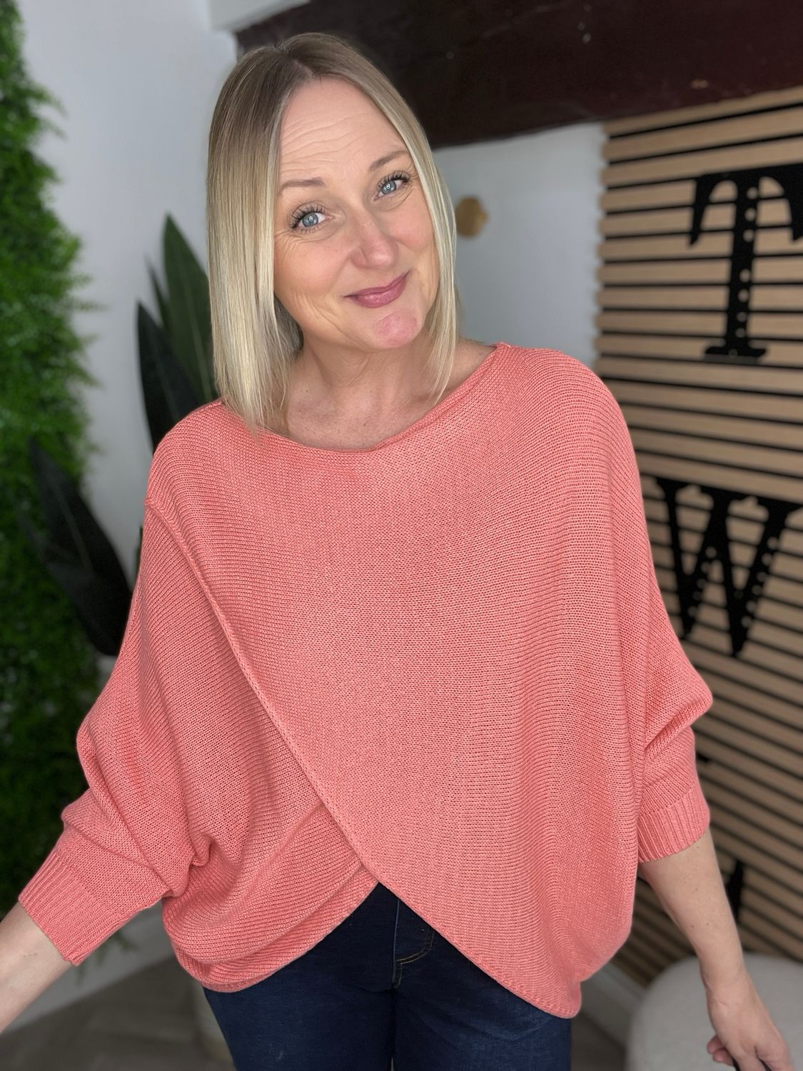 Cross Front Jumper Reversible - Coral