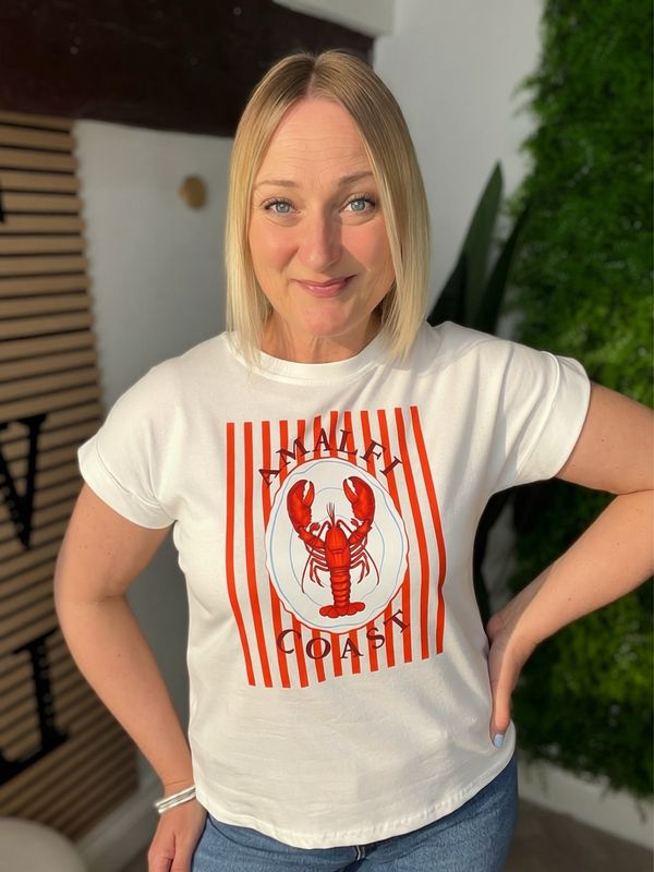 Summer Print Tee With Capped Sleeves- Lobster