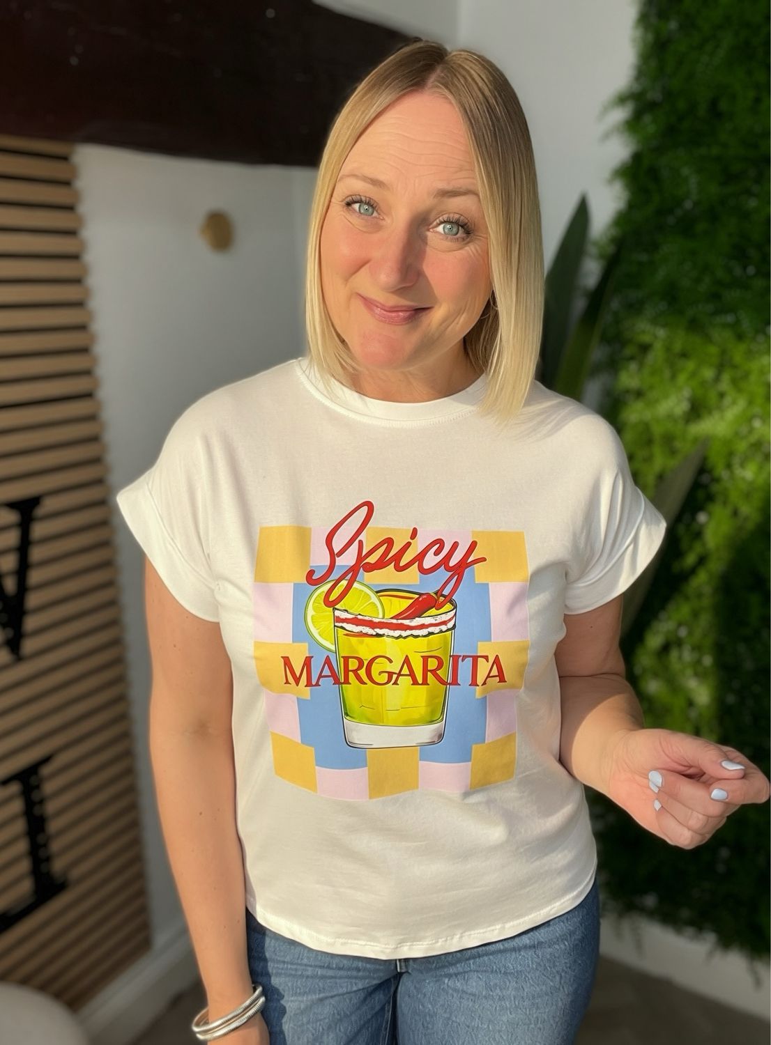 Summer Print Tee With Capped Sleeves- Spicy Margarita
