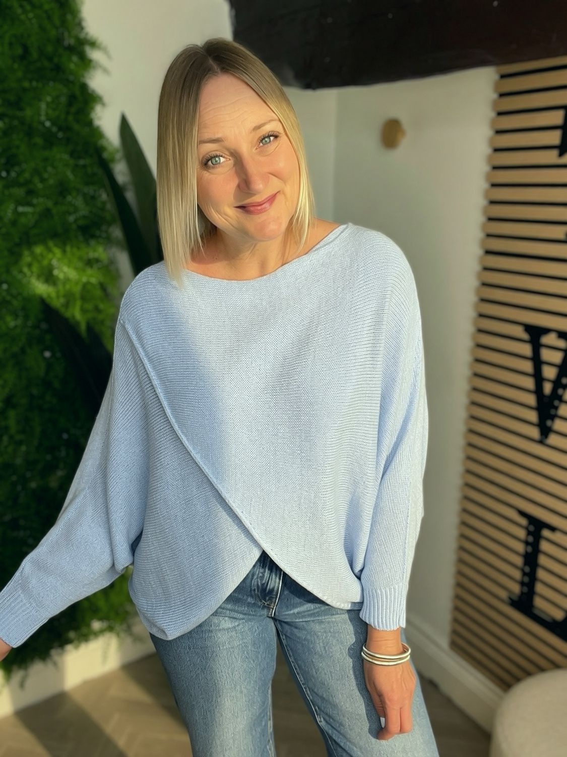 Cross Front Jumper Reversible - Light Blue