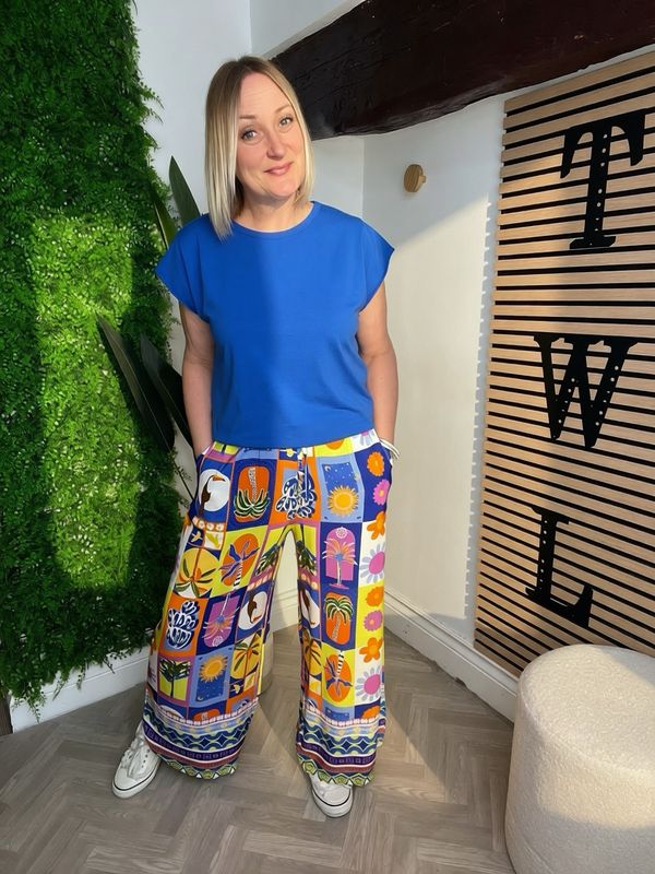 Tropical Floaty Trousers - Blue Mix