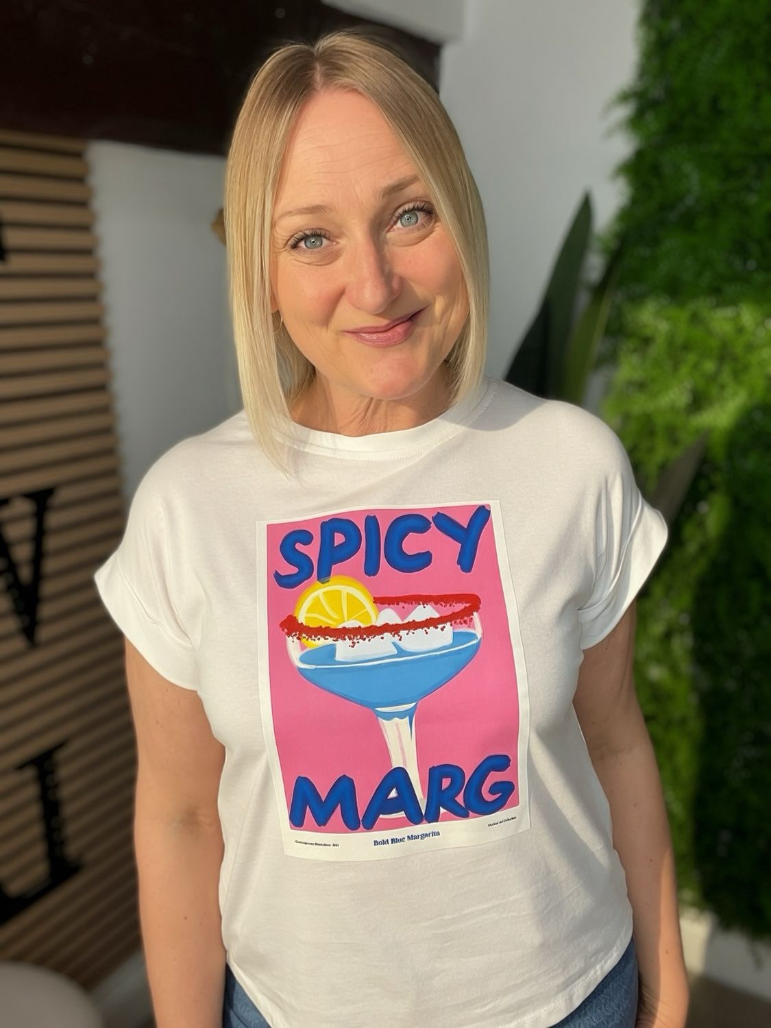 Summer Print Tee With Capped Sleeves- Spicy Marg