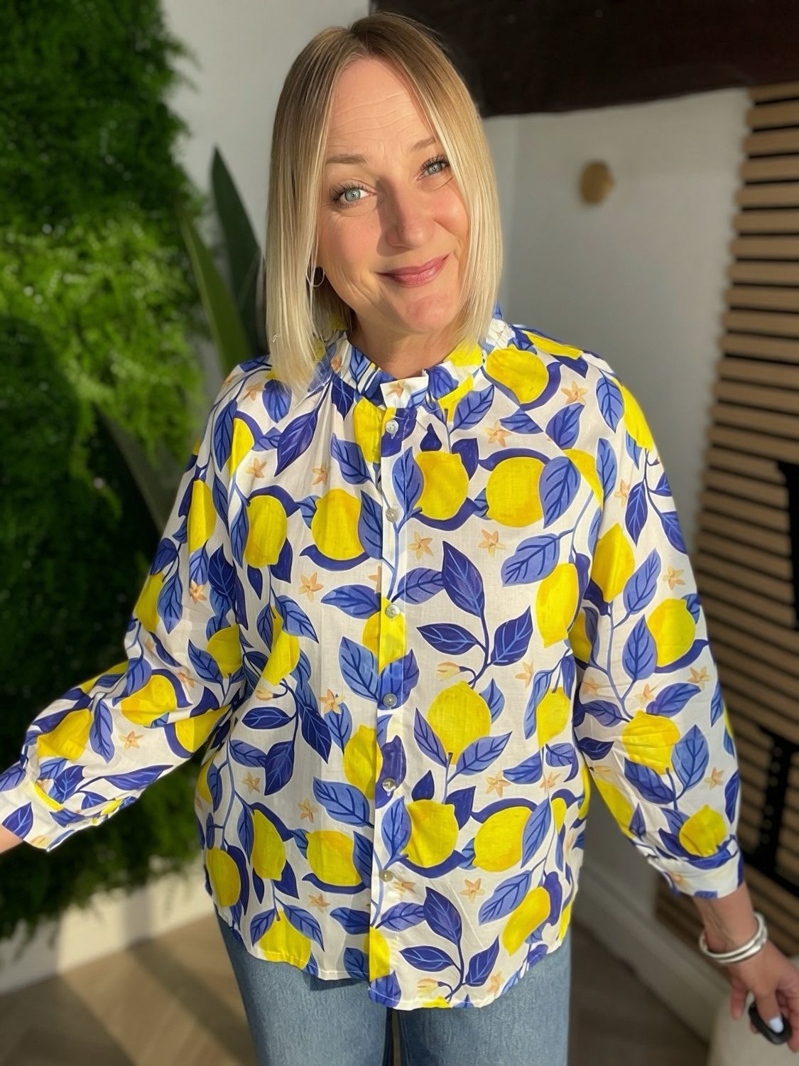 Summer Shirt In Light Cotton - Lemon & Blue
