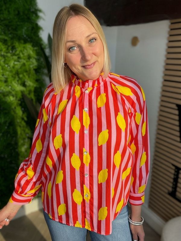 Summer Shirt In Light Cotton - Pink, Red & Lemon