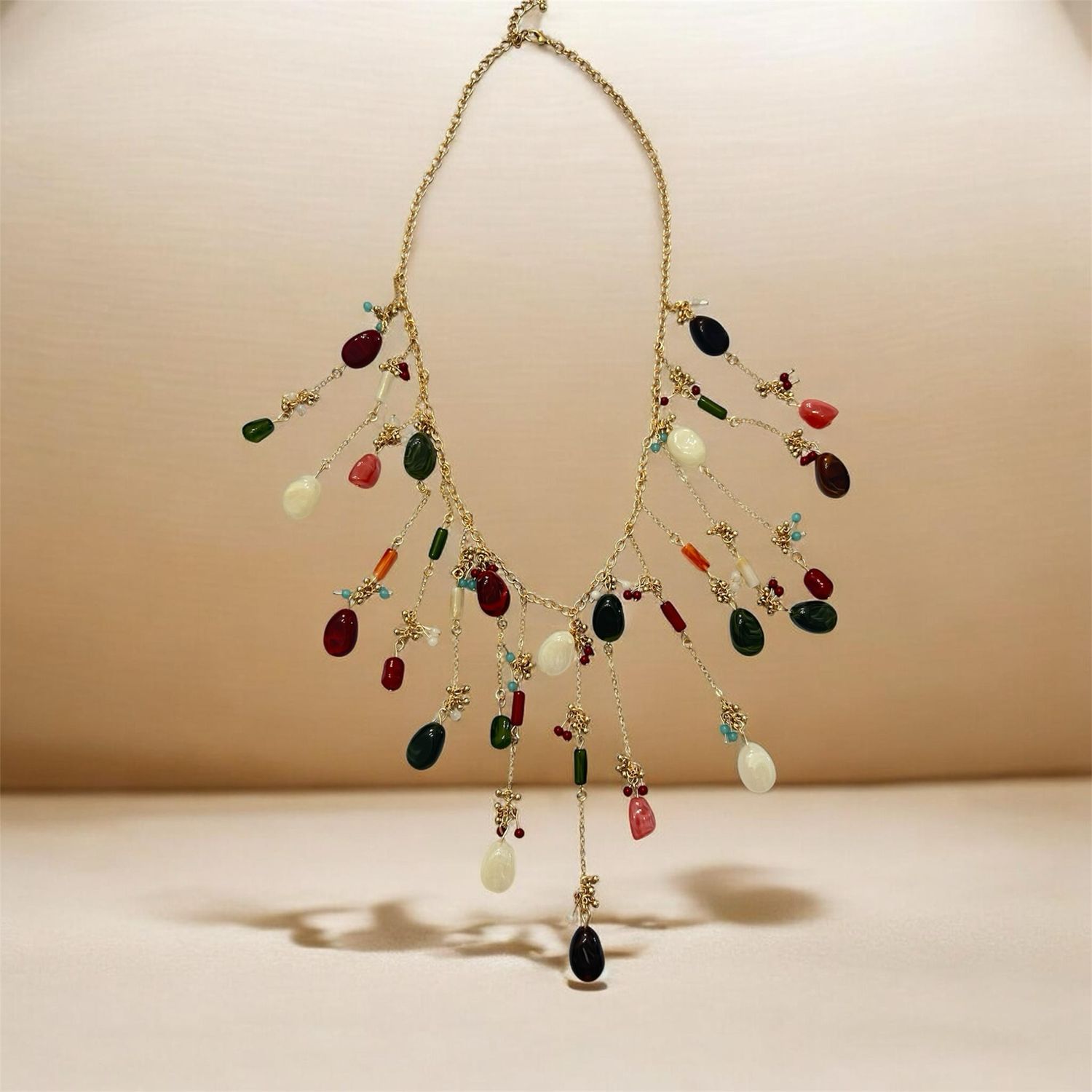 Multi Drop Necklace With Multi Coloured Beads