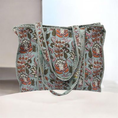 Botanical Art Nouveau Fabric Bag Large - Pink & Blue