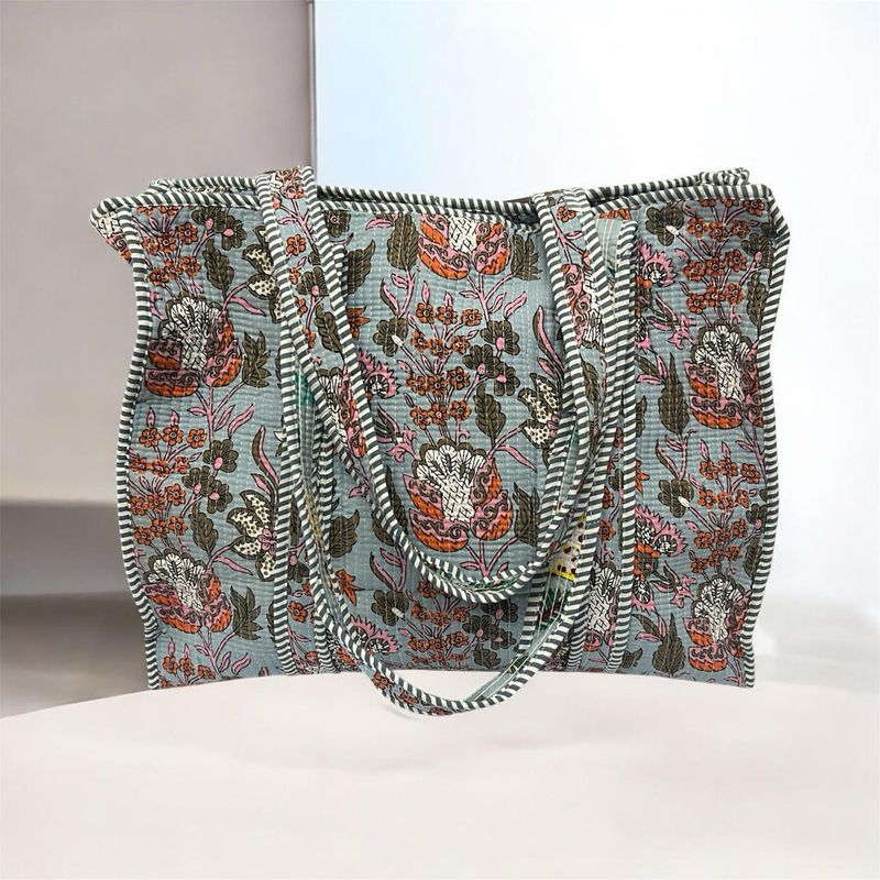 Botanical Art Nouveau Fabric Bag Large - Pink & Blue