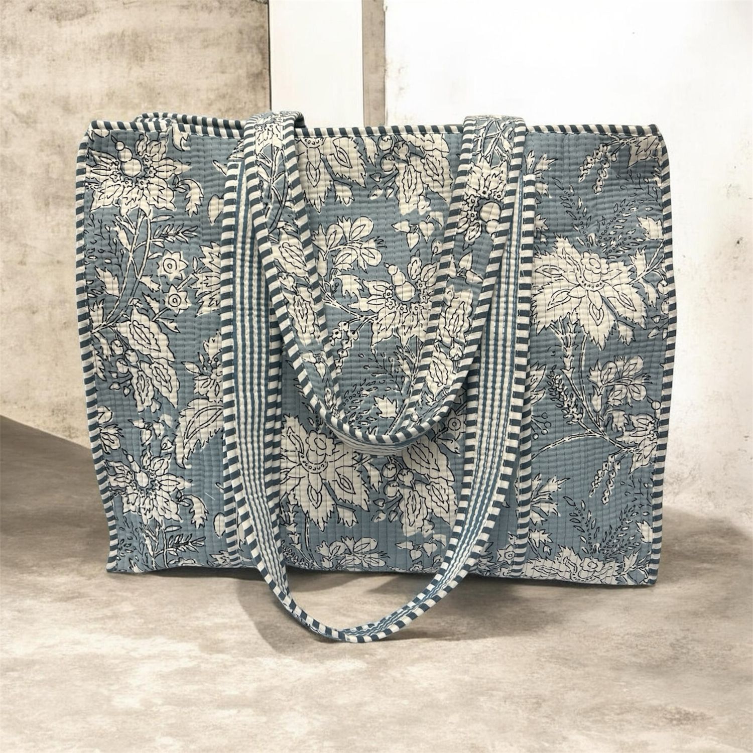 Botanical Art Nouveau Fabric Bag Large - Blues