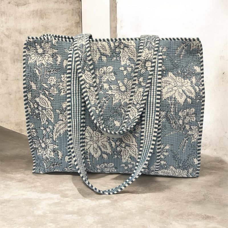Botanical Art Nouveau Fabric Bag Large - Blues