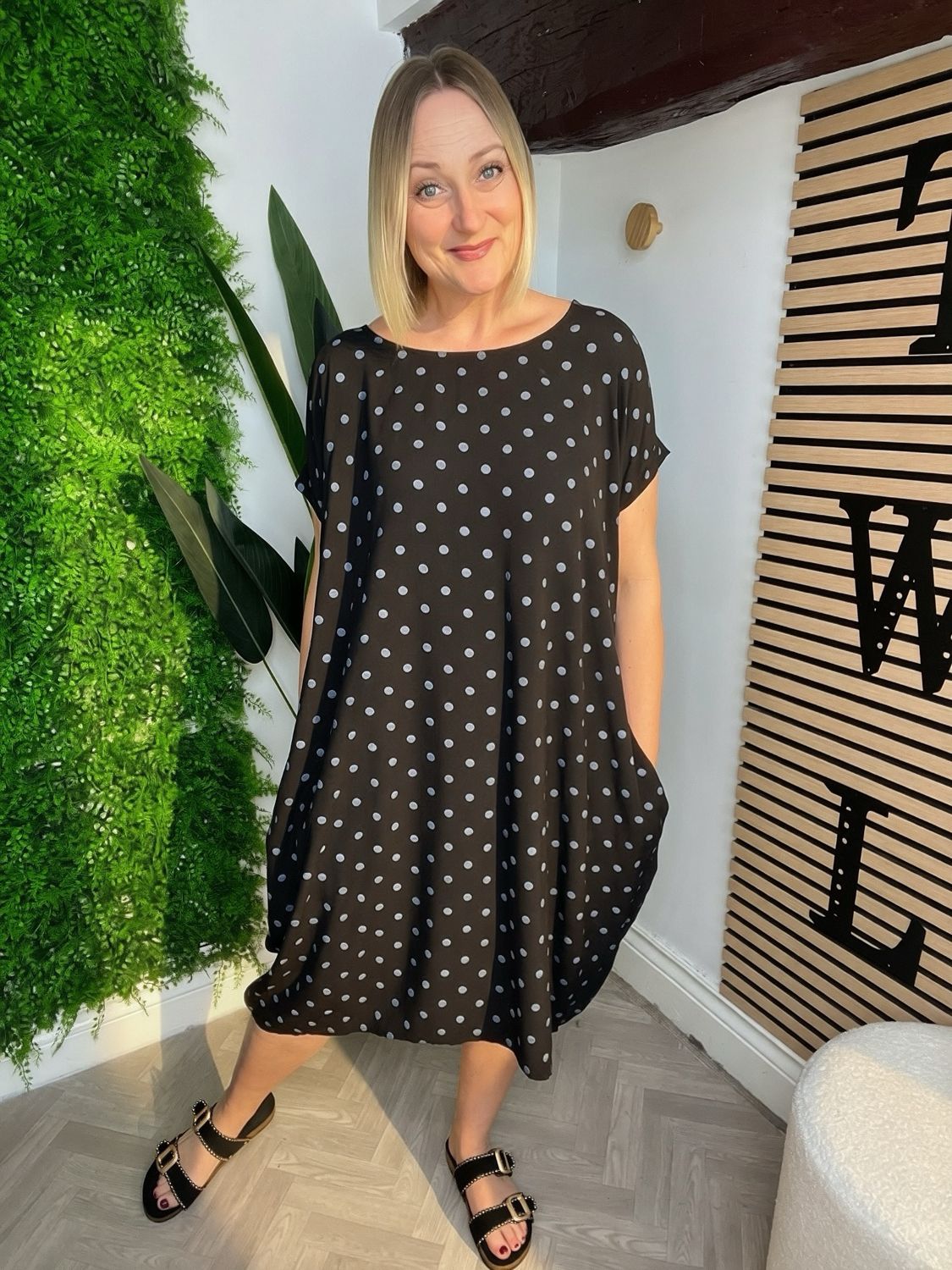 Polka Dot Twist Detail Summer Dress - Black & White Polka Dot Twist Detail Summer Dress - Black & White
