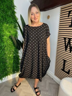 Polka Dot Twist Detail Summer Dress - Black & White