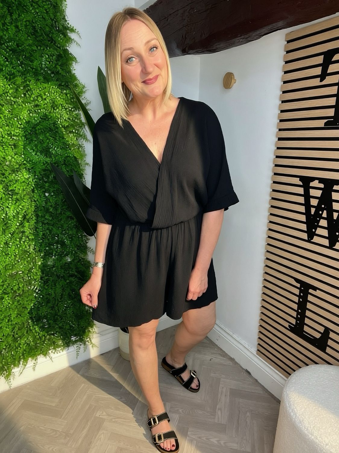 Waffle Cotton Playsuit - Black