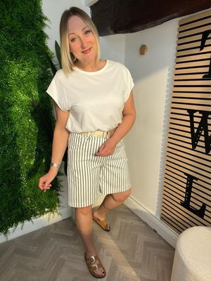 Bermuda Shorts Striped - White & Khaki