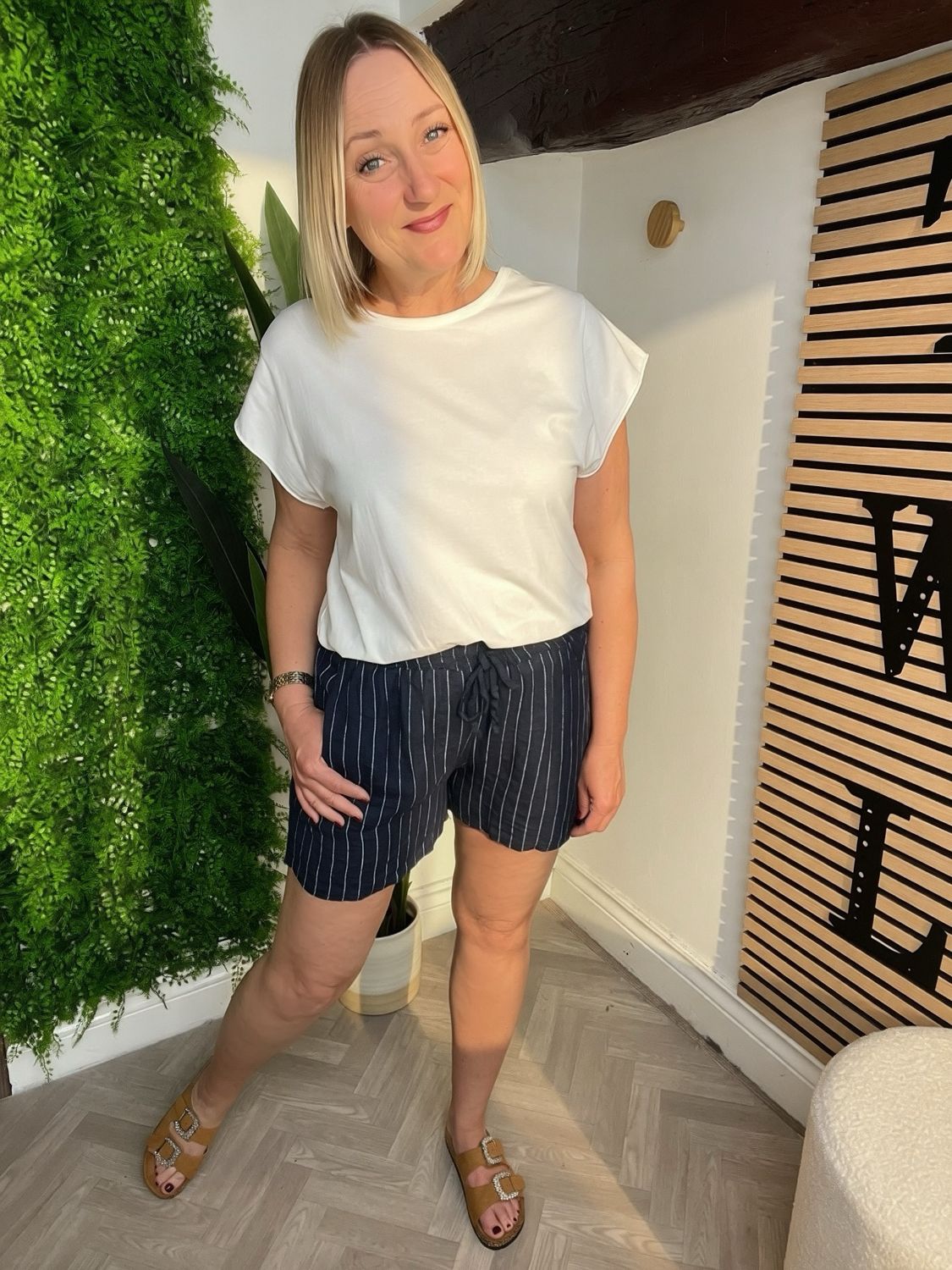 Striped Linen Shorts - Navy