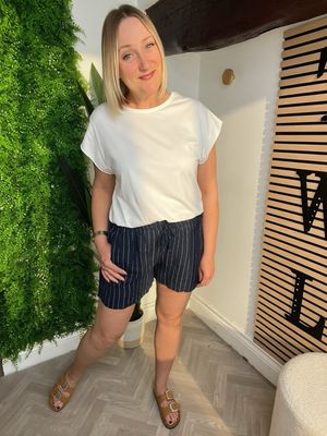 Striped Linen Shorts - Navy Striped Linen Shorts - Navy