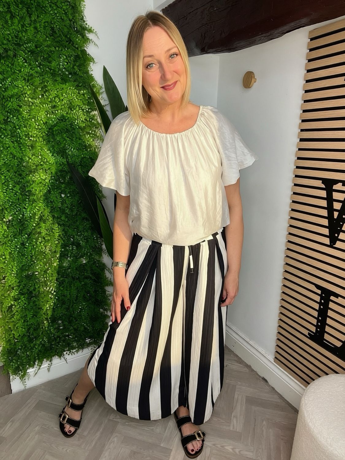Floaty Summer Stripe Trousers - Ecru & Black