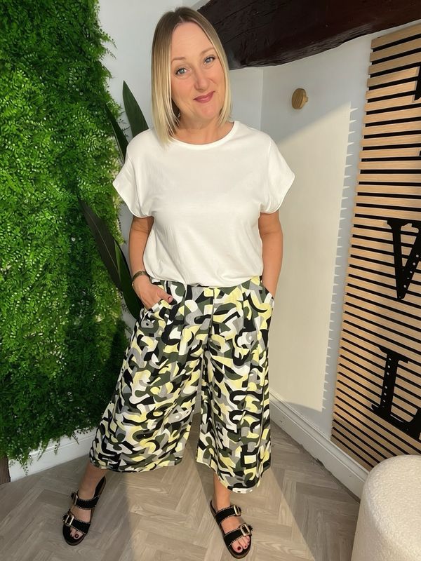 Cropped Summer Cotton Trousers - Yellow , Grey & Black