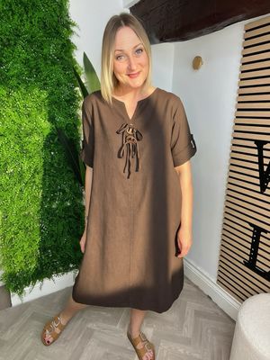Linen Blend Column Dress - Chocolate Linen Blend Column Dress - Chocolate