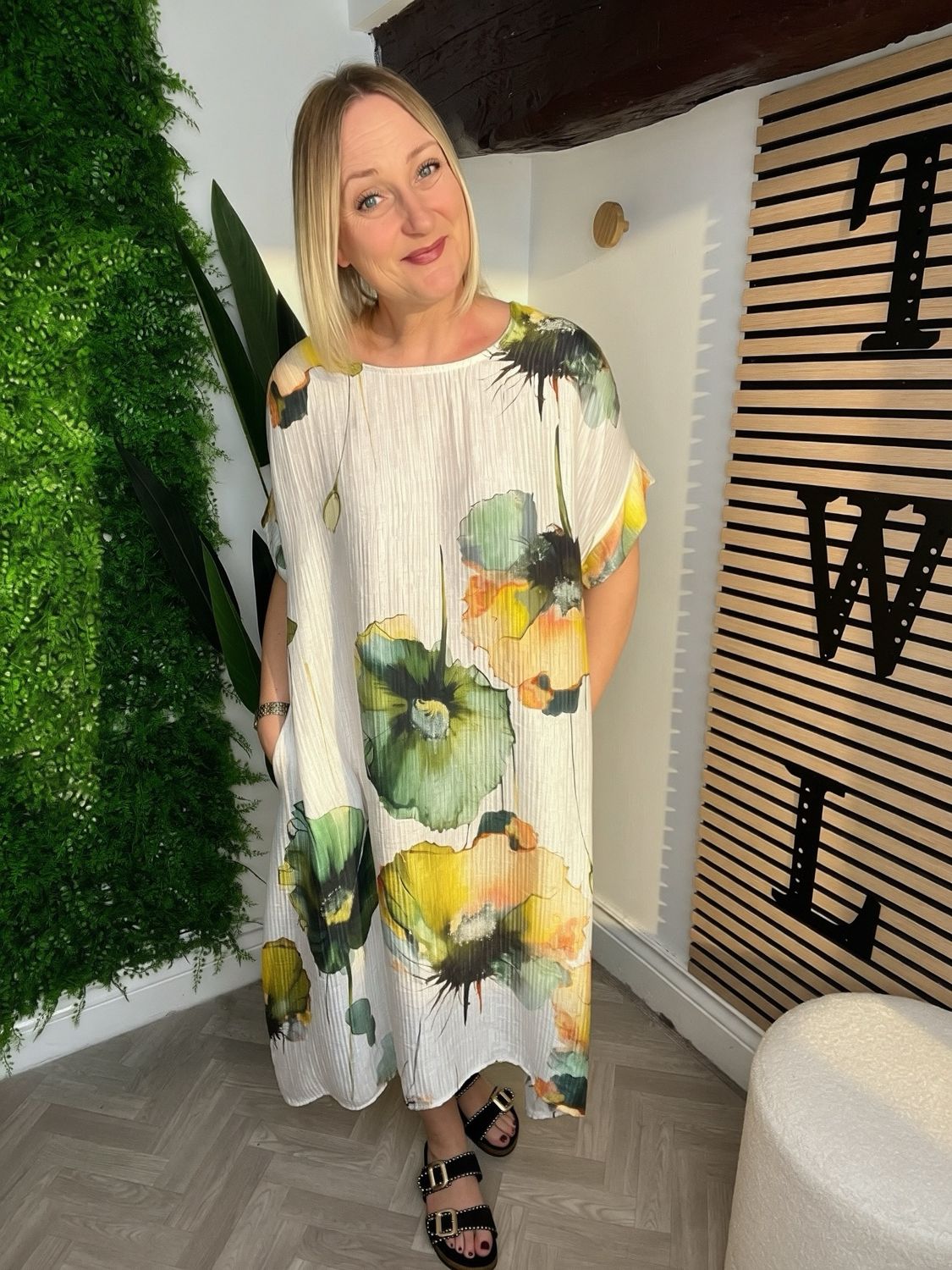 Summer Dress Watercolour Flowers - White