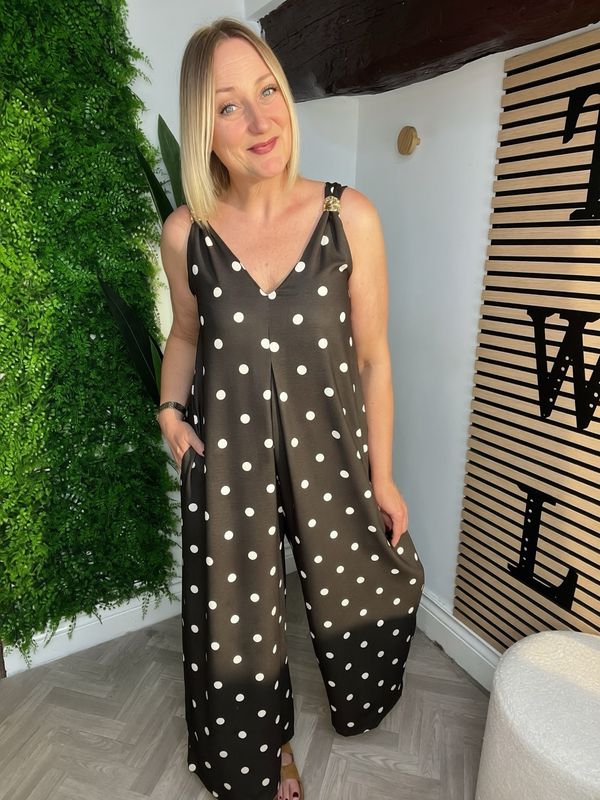 Polka Dot Jumpsuit- Chocolate