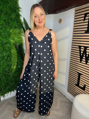 Polka Dot Jumpsuit- Navy Polka Dot Jumpsuit- Navy
