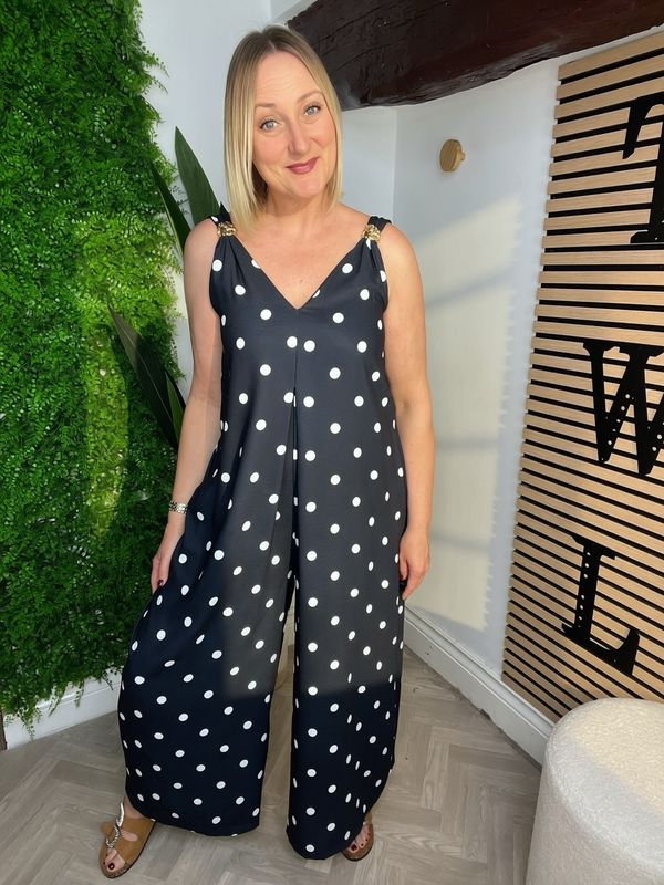 Polka Dot Jumpsuit- Navy
