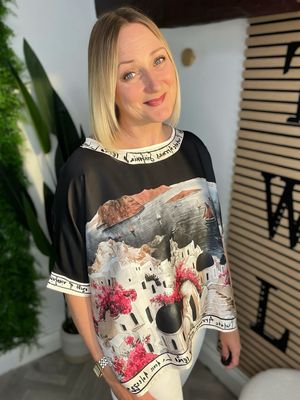 Santorini Top - Black& Pink